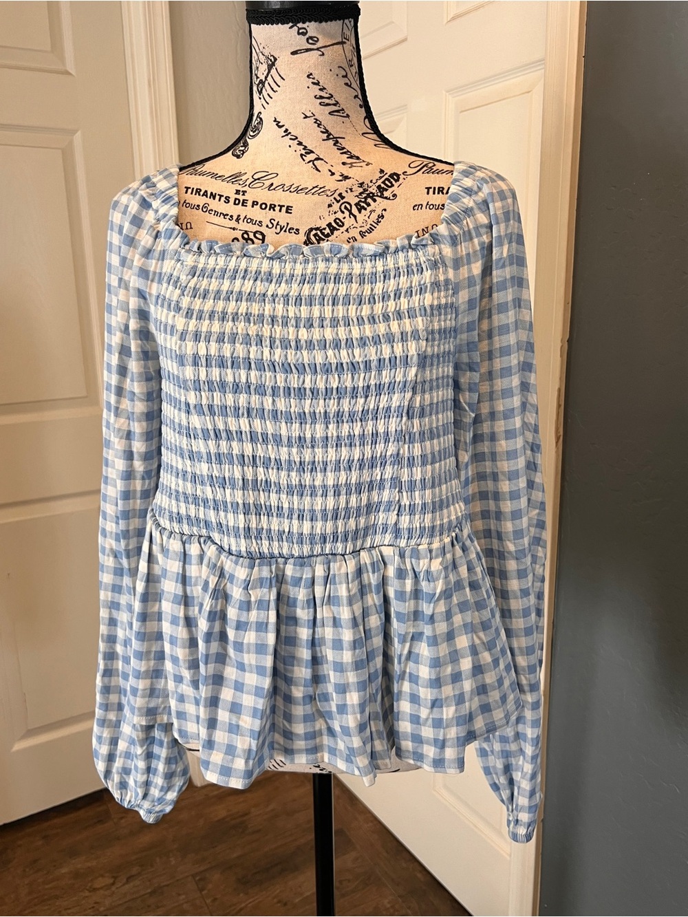 torrid Blue and White Gingham Smocked Peplum Top